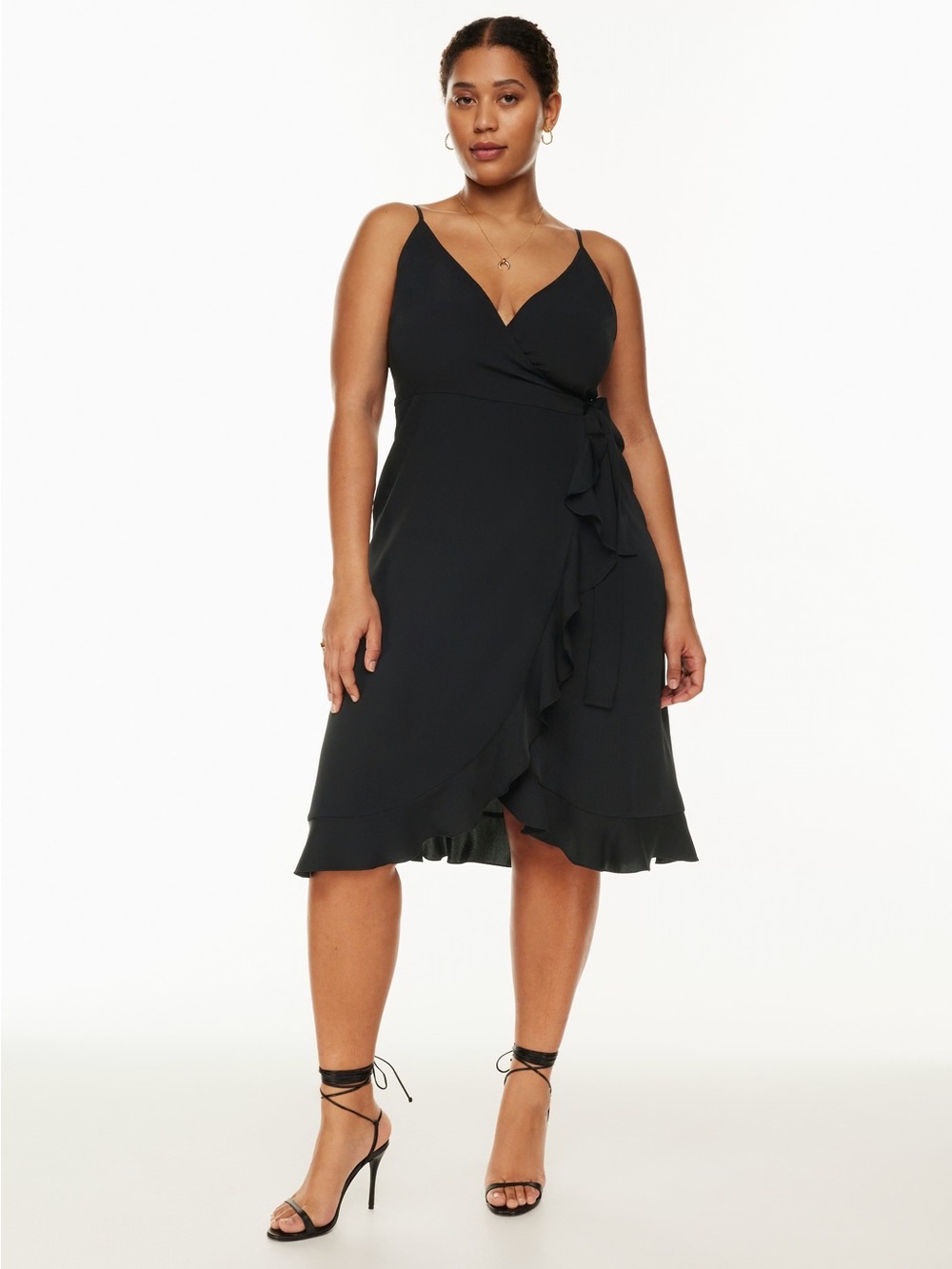 Wilfred Black Wrap Midi Dress with Ruffle Detail